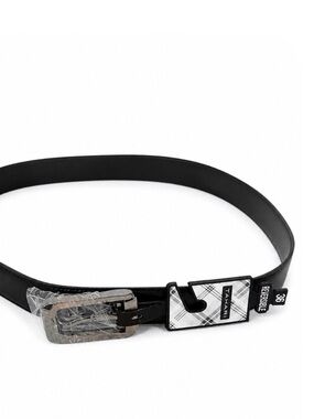Tahari Black Leather Textured Reversible Belt with Silver Buckle SZ 36" NEW